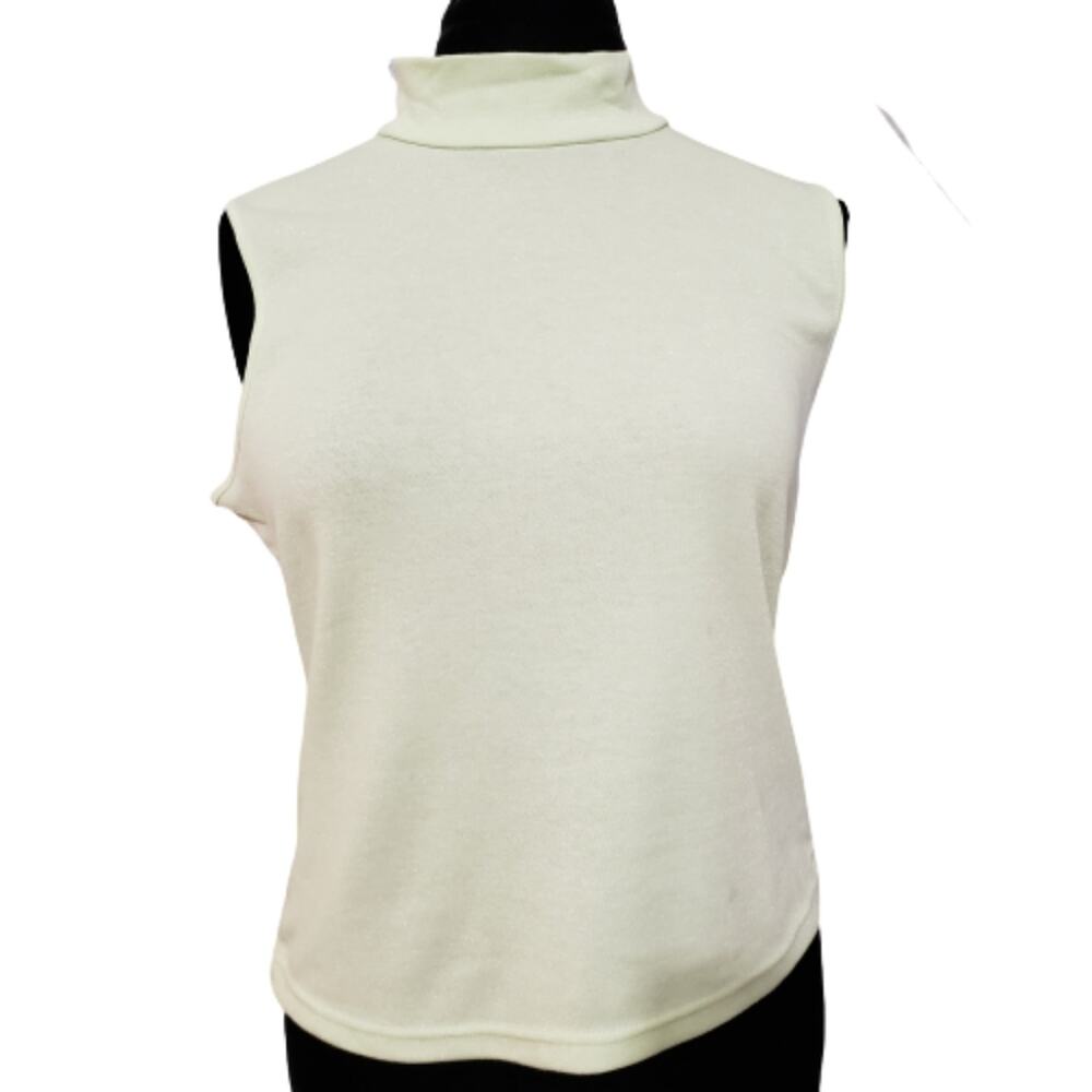 Mossimo Womens Pale Yellow Shimmer Sleeveless Turtleneck Cotton Knit Top Size M